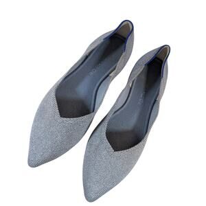 ROTHY'S! SKY BLUE & SILVER METALLIC POINTY TOE, STRETCH RUBBER SOLE FLATS! 10M